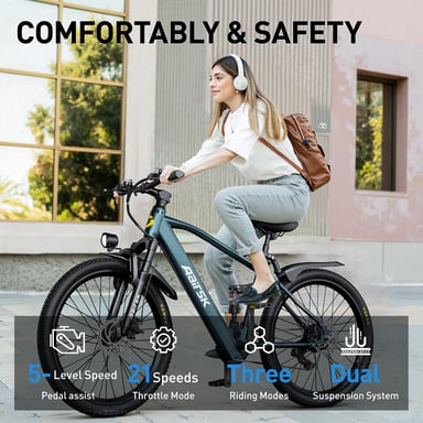 Vélo électrique Aairsk GT900 26 pouces, moteur 250 W, batterie 36 V 13 Ah, double suspension