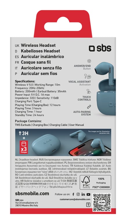 SBS Go Pods Casque True Wireless Stereo TWS Ecouteurs AppelsMusique USB Type C Bluetooth Couleur essence Neuf - vue 3