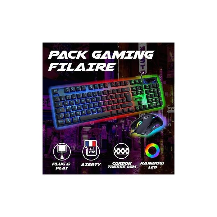 AKUMA – Pack Gaming Sentai C02 Clavier + Filaire Rétroéclairé AZERTY Français 3600 DPI – Pack pour PC PS4 PS5 – – Plug & Play Neuf - vue 3
