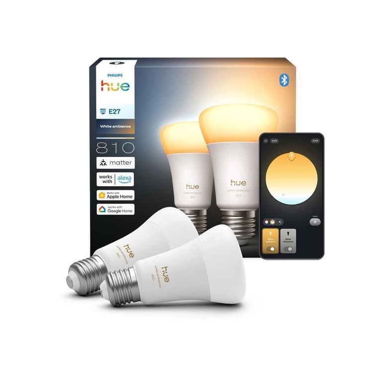 Pack de 2 Ampoules connectées Philips Hue White Ambiance A60 929003854802 E27 810 lm 6W dimmables Blanc Ambiance - Neuf