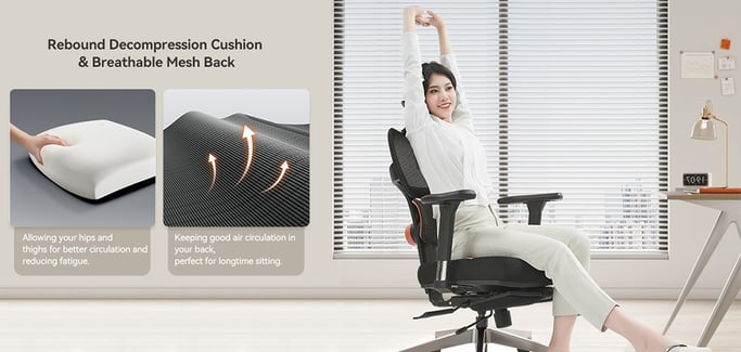NEWTRAL NT002 Chaise Ergonomique avec Repose-Pieds, Dossier et Têtière Auto-Suivants, Support Lombaire Adaptatif