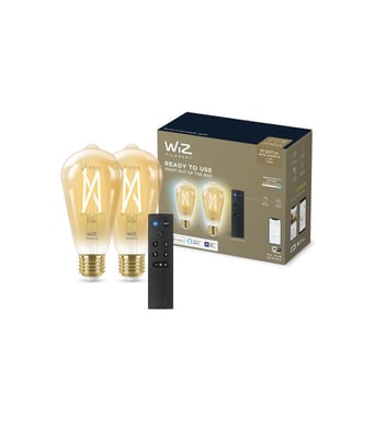 Kit de inicio WiZ 2 bombillas conectadas regulables E27 50W Edison White + mando a distancia móvil regulable