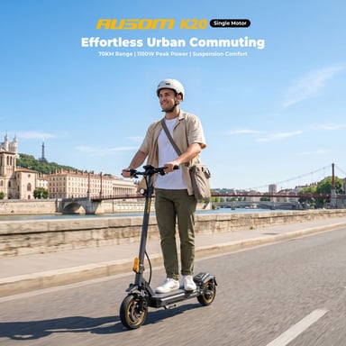 Patinete Eléctrico Ausom K20, Motor 1100W y Batería 648Wh, Autonomía 70km, Suspensión ShocFree, Bloqueo NFC, Patinete Plegable