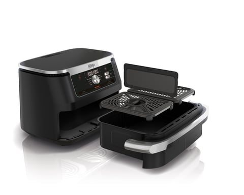 Ninja AF500EU Freidora Doble 10.4 L Autónomo 2470 W Freidora de Aire Caliente Negro, Acero Inoxidable