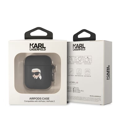 Coque Silicone AirPods 1/2 Karl Head 3D Luxe Antichoc Noir