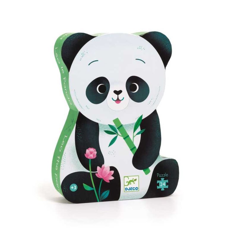 Djeco Puzzle enfant Silhouette Panda 24 pièces Noir, Blanc, Vert et Rose