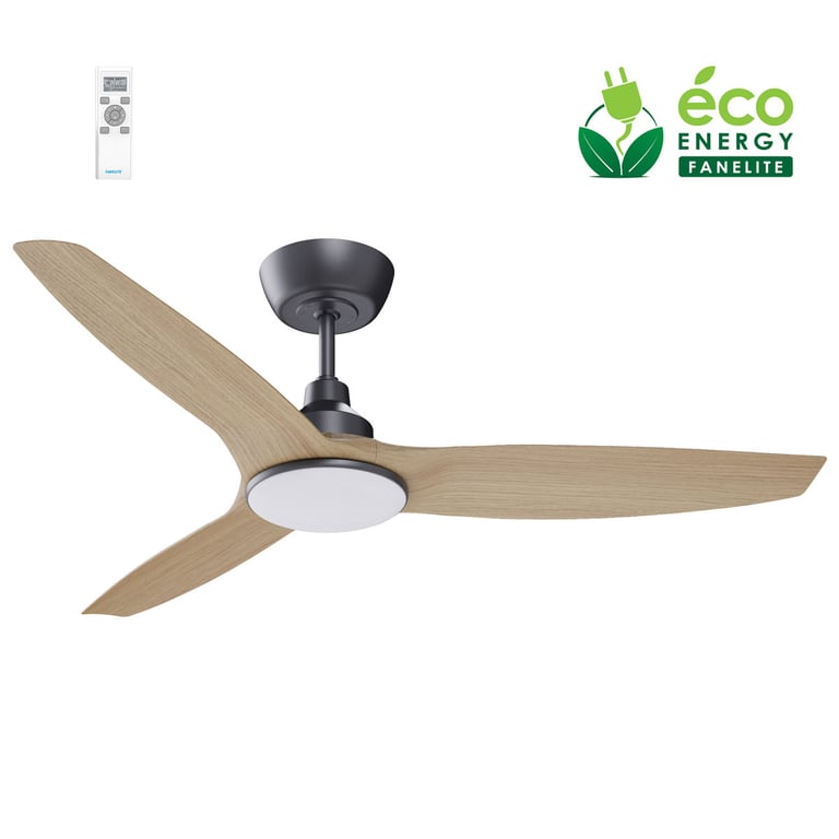 Fanelite Ventilateur de plafond 132 cm et ABS imitation bois FANDC52LN BKC Moteur DC LED dimmable 3 couleurs 3 pales Silencieux Neuf