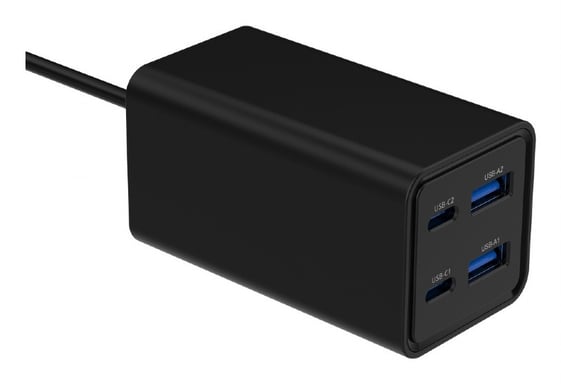 Gembird TA-UC-2A2C-PD65-01-BK chargeur d'appareils mobiles Ordinateur portable, Smartphone Noir Secteur Charge rapide Intérieure
