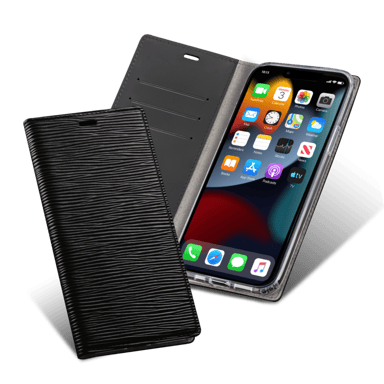 Diarycase 2.0 Coque clapet en cuir véritable avec support aimanté pour Apple iPhone 13 Pro Max, Minuit Noir