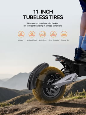 Scooter Eléctrico T10 | Velocidad Máx 25 km/h | Autonomía 60 km | Motor 900W | Batería 48V 13.5Ah | Neumáticos de 11 Pulgadas | Negro