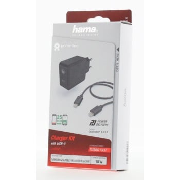 Kit de carga de red, USB-C, PD/Qualcomm®, 18 W, cable USB-C, 1,5 m, negro