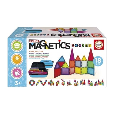Magnetics Mallette - Jeu de construction - EDUCA - 18 blocs magnétiques, 2 animaux, 8 cartes - Des 3 ans