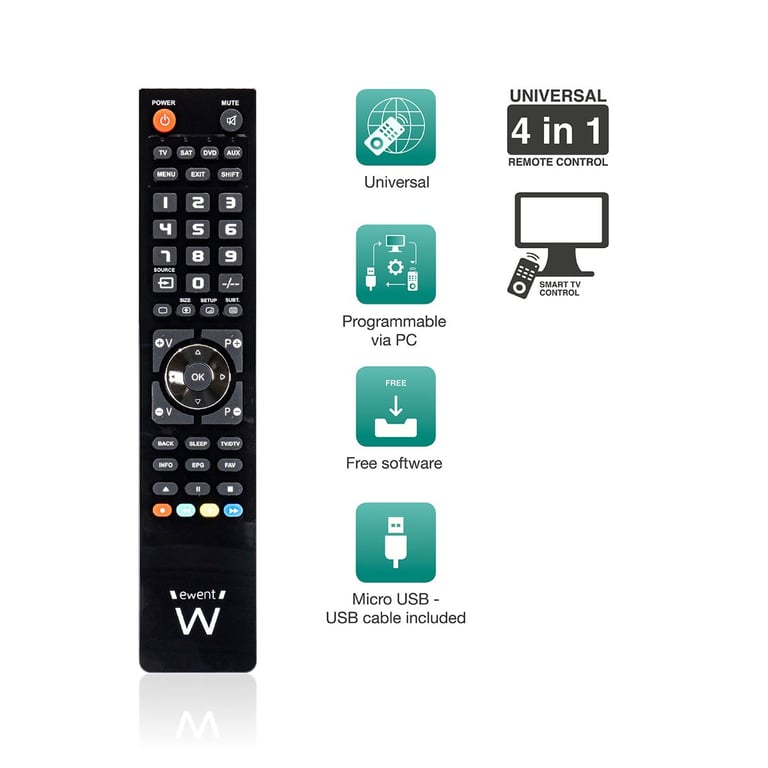 Télécommande universelle 4 en 1 Ewent Programmable avec câble micro USB et PC Neuf - vue 3