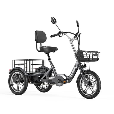 Triciclo de carga eléctrico Cysum T1 Pro con motor de 250 W, batería de 48 V y 22 Ah, neumáticos de 16 x 2,3 pulgadas
