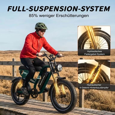 Bicicleta de montaña eléctrica MAXTURN MX10 con batería de 48 V y 13,5 Ah, Shimano de 7 velocidades - Verde