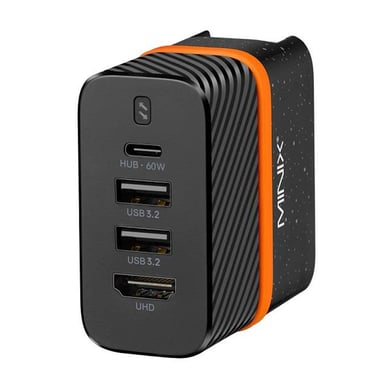 Adaptador cargador de pared Minix P4K, 2*USB 3.2, puerto UHD 4K@30Hz, puerto de carga rápida Type-C PD60W