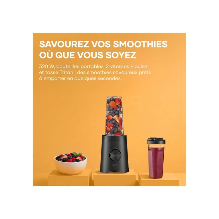 Blender SEVERIN SM3753 Mix & Go 2 gourdes de 600 ml 2 vitesses 4 lames aiguisées - vue 3