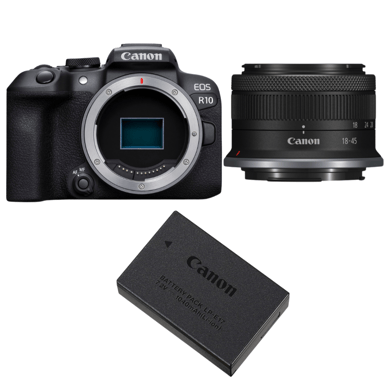 Appareil photo hybride Canon EOS R10 + RF-S 18-45mm F4.5-6.3 IS STM + 1 Canon LP-E17 + Ebook  20 astuces pour des images qui claquent  - Neuf