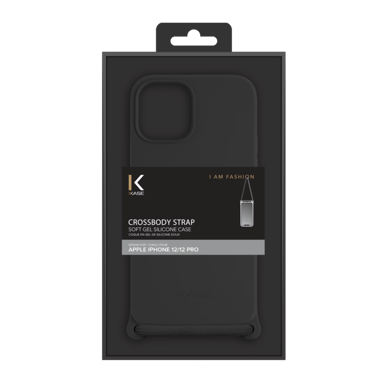 Funda bandolera de gel de silicona suave para Apple iPhone 12/12 Pro, Negro satinado