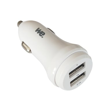 WE Chargeur allume-cigare 2 USB 2.1A et 1A pour iPhone 11/X/8/7/6, Samsung S10/S9/S8/S7, iPad Air/Mini, Huawei, Honor et Plus - format MINI pour voiture - Blanc - Neuf