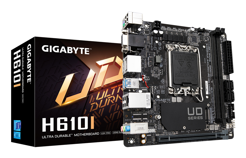 GIGABYTE H610I Carte mère Prend en charge les processeurs Intel Core 14e génération VRM numérique hybride 4+1+1 jusqu'à 5600MHz DDR5 1xPCIe 3.0 .2 LAN GbE USB 3.2 Gen 1 Neuf