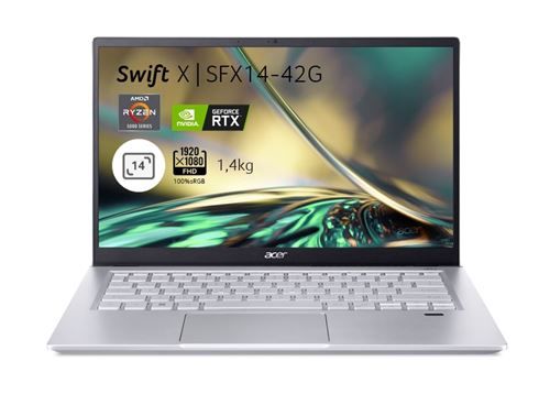 PC Portable Acer Swift X SFX14-42G-R2BR 14 AMD Ryzen 7 16 Go RAM 1 To SSD Gris