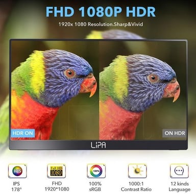 Lipa HDR-60 moniteur portable Full HD 17.3 pouces - Écran portable - Écran d'ordinateur - Moniteur - 144 Hz - HDMI - 2x USB C
