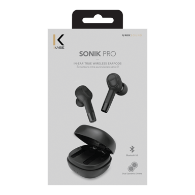 Écouteurs sans fil Sonik Pro intra-auriculaires avec boîtier de chargement, Noir onyx