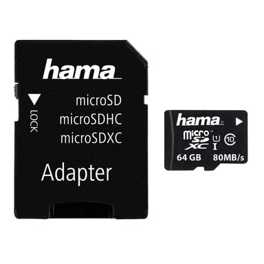MicroSDXC 64 GB clase 10 UHS-I 80 MB/s + adaptador/foto