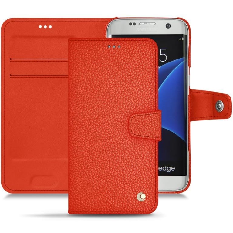 Housse cuir Samsung Galaxy S7 Edge - Rabat portefeuille - Orange - Cuir  grainé - Noreve St Tropez