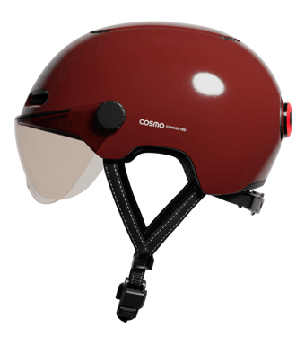 Cosmo Fusion+ Taille M, Ruby - Casque avec éclairage Vélo Arrière Intelligent et Connecté - Feu Stop Automatique, Détection de Chute, Partage de trajet, Assurance Individuelle ALLIANZ offerte durant 1 an