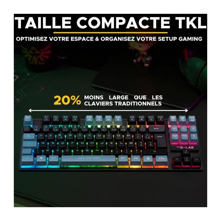 The G-Lab Keyz Caesium clavier Gaming USB AZERTY Français Noir, Gris - Neuf