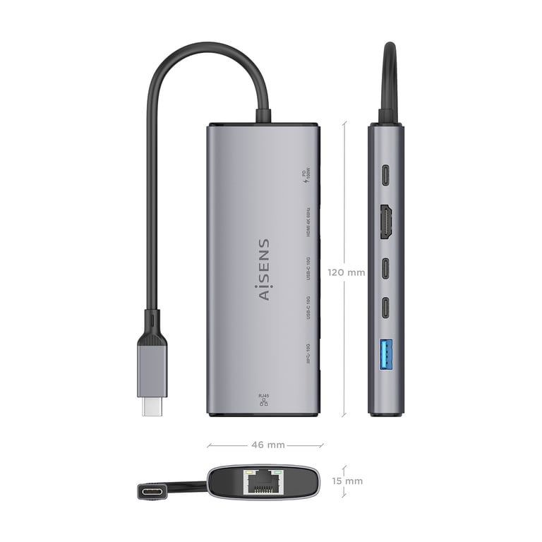AISENS ASUC 6P030 GR station d'accueil Avec fil USB 3.2 Gen 1 3.1 Gen 1 Type C Neuf - vue 3