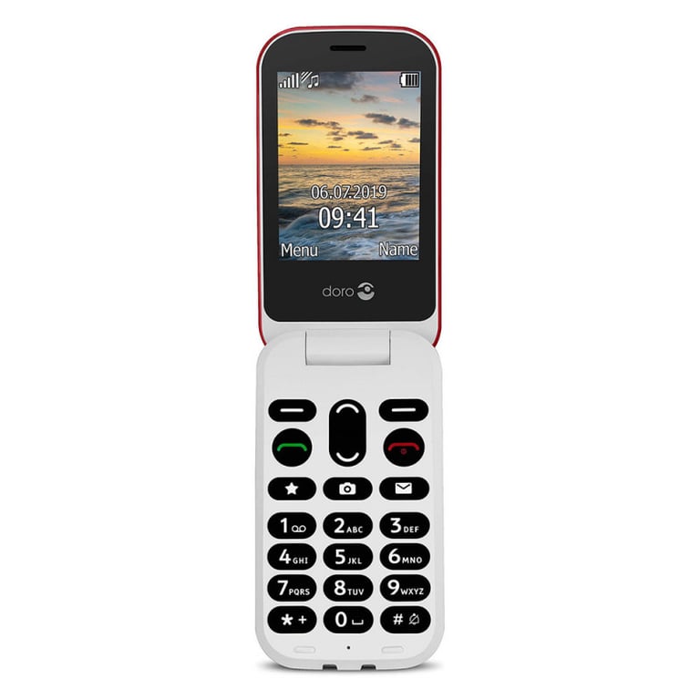 Teléfono móvil clamshell Doro 6040 Senior - Pantalla grande - Botón de asistencia con geolocalización GPS - Rojo y blanco