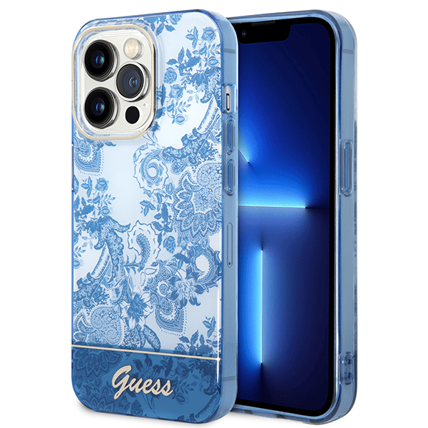 Guess Porcelain Collection - Coque pour iPhone 14 Pro Max (Bleu) - 3666339064358