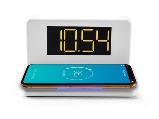 Reloj despertador digital con cargador inalámbrico - Luz nocturna LED - Reloj despertador con 1 alarma (HCG018QI-W)