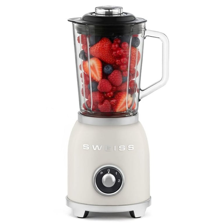 Blender SWEISS MXV8 Vintage Beige 1,5 L 1000 W 2 vitesses + Pulse 6 lames inox bol en verre - Neuf