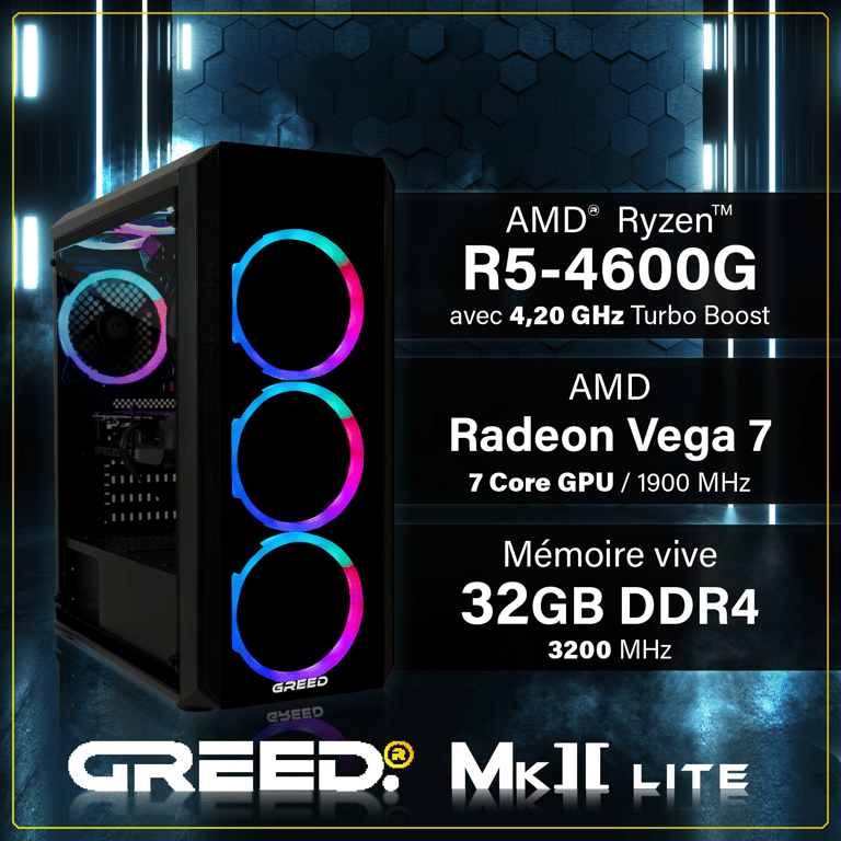 MK2 Lite PC Gamer AMD Ryzen 5 Radeon Vega 7 Rapide Bureau PC Gaming 4K & Raytracing avec 4 2 GHz RAM DDR4 SSD Ordinateur avec WiFi + Windows 11 Pro Neuf - vue 2