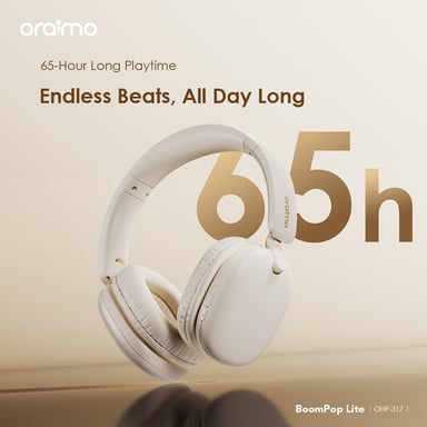 oraimo BoomPop Lite Blanco – Auriculares Bluetooth plegables, 65h de batería, Sonido Espacial Sound360, Modo Gaming, ENC