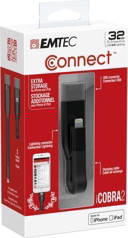 Emtec iCOBRA2 lecteur USB flash USB Type A / Lightning 3.2 Gen 1 3.1 Gen 1 Neuf - vue 2