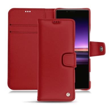 Housse cuir Sony Xperia 1 - Rabat portefeuille - Rouge - Cuir lisse