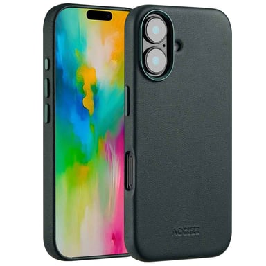 Accezz Coque arrière en cuir avec MagSafe pour Apple iPhone 16 - Cedar Green