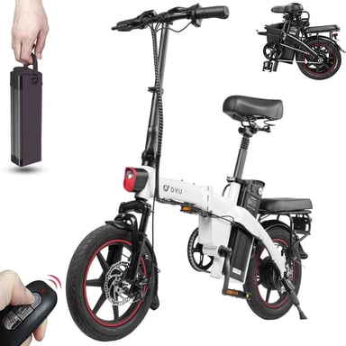 DYU A5 14'' Bicicletta elettrica pieghevole 25km/h - Motore 350W Batteria 48V7.5Ah Freni a disco - Bianco