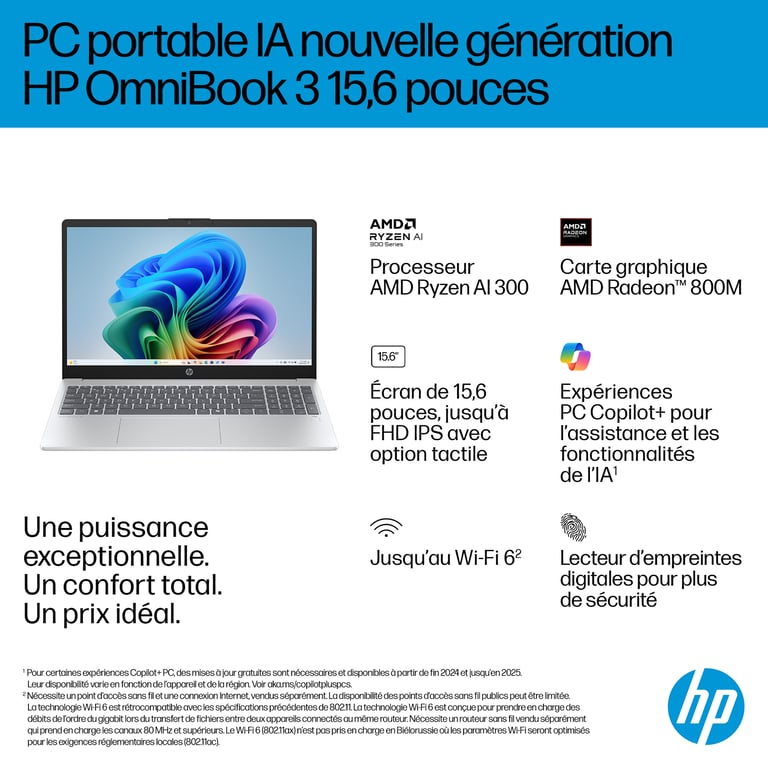 HP OmniBook 3 NGAI 15 fn0021nf 15.6 Ryzen AI 5 340 24 Go RAM SSD AZERTY - vue 9