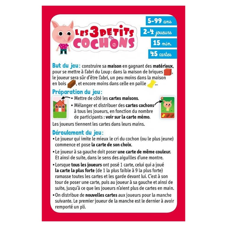 Jeux de cartes Les 3 Petits Cochons - Amusement et Stratégie - Neuf