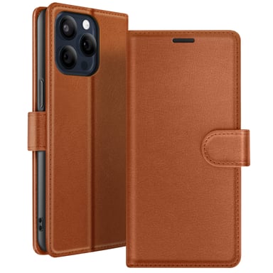 Zanaé Funda tipo cartera para iPhone 15 Pro Max con soporte y lengüeta magnética Marrón
