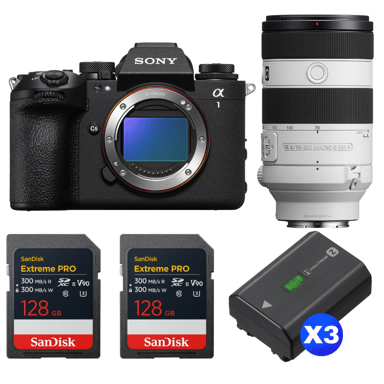 Appareil photo hybride Sony Alpha 1 II + FE 70-200mm f/4 Macro G OSS II + 2 SanDisk 128GB Extreme PRO UHS-II + 3 Sony NP-FZ100 + Ebook ''20 astuces pour des images qui claquent''