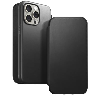 Nomad Funda con cierre para iPhone 15 Pro Max Magsafe con moderno tarjetero de piel Negro