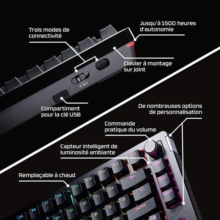 Clavier Gaming sans fil Azerty HyperX Alloy Rise 75 - vue 5