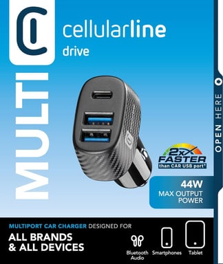 Cellularline Car Multipower Trio - iPhone, Samsung, Xiaomi, Oppo and other Smartphones and Tablets Cargador de baterías para coche rápido con 3 puerto